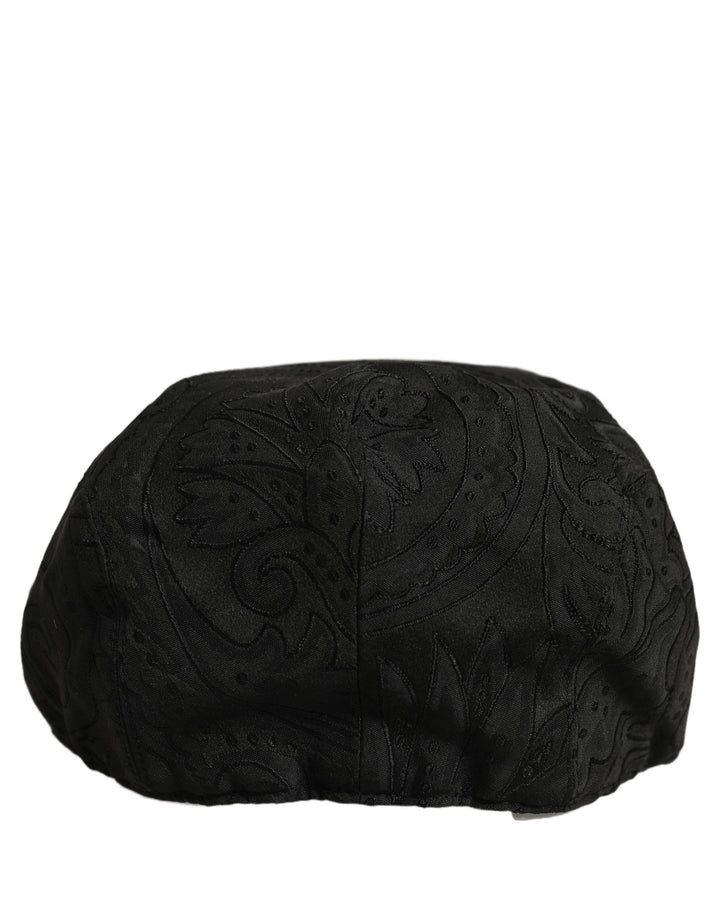 Dolce & Gabbana Men Black Floral Jacquard Newsboy Capello Hat