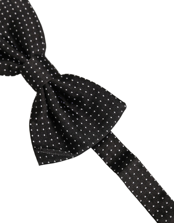 Dolce & Gabbana Men Black Polka Dot Silk Adjustable Neck Papillon Bow Tie