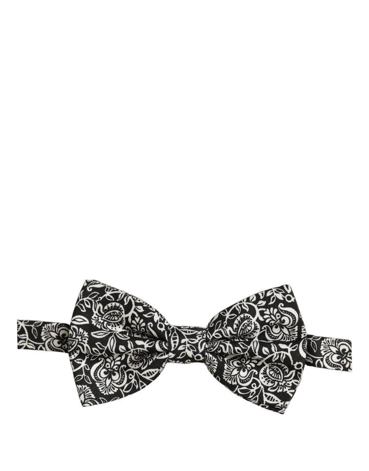 Dolce & Gabbana Tie Black White Paisley Silk Adjustable Neck Papillon Bow