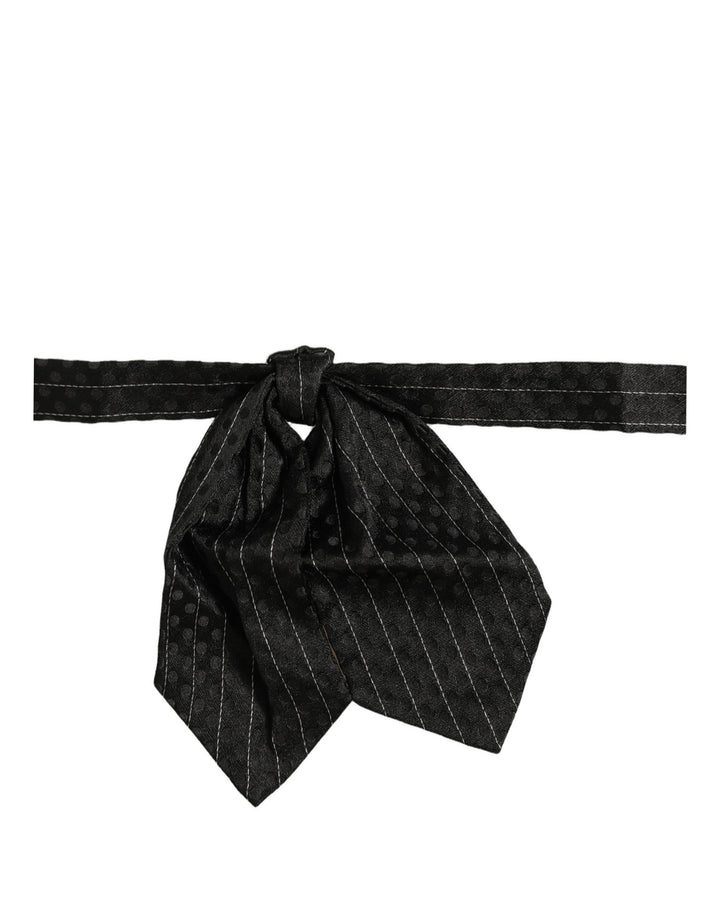 Dolce & Gabbana Men Black Pinstripe Silk Adjustable Neck Papillon Bow Tie