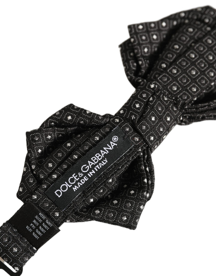 Dolce & Gabbana Men Black Polka Dot Silk Adjustable Neck Papillon Bow Tie
