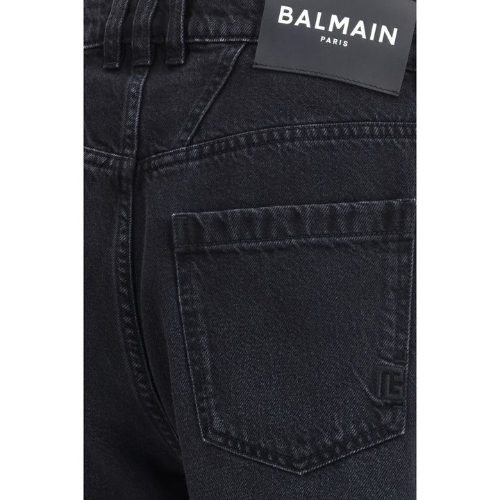 Balmain Black Cotton Straight-Leg Jeans