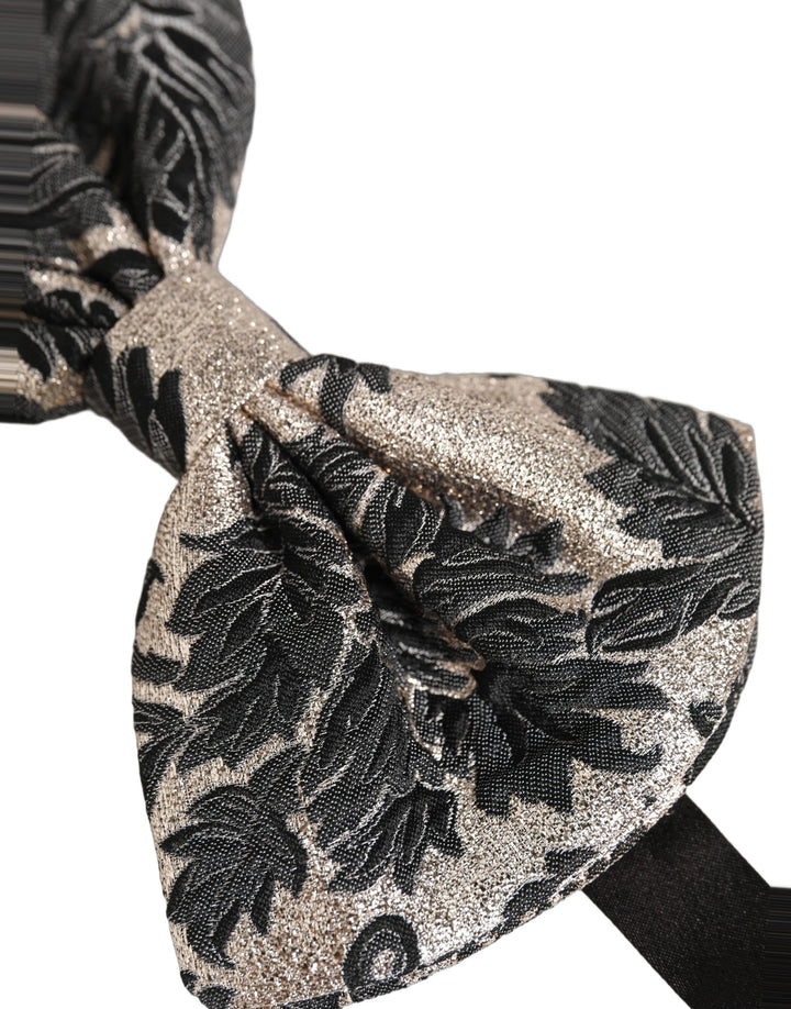 Dolce & Gabbana Men Black Silver Floral Adjustable Neck Papillon Bow Tie