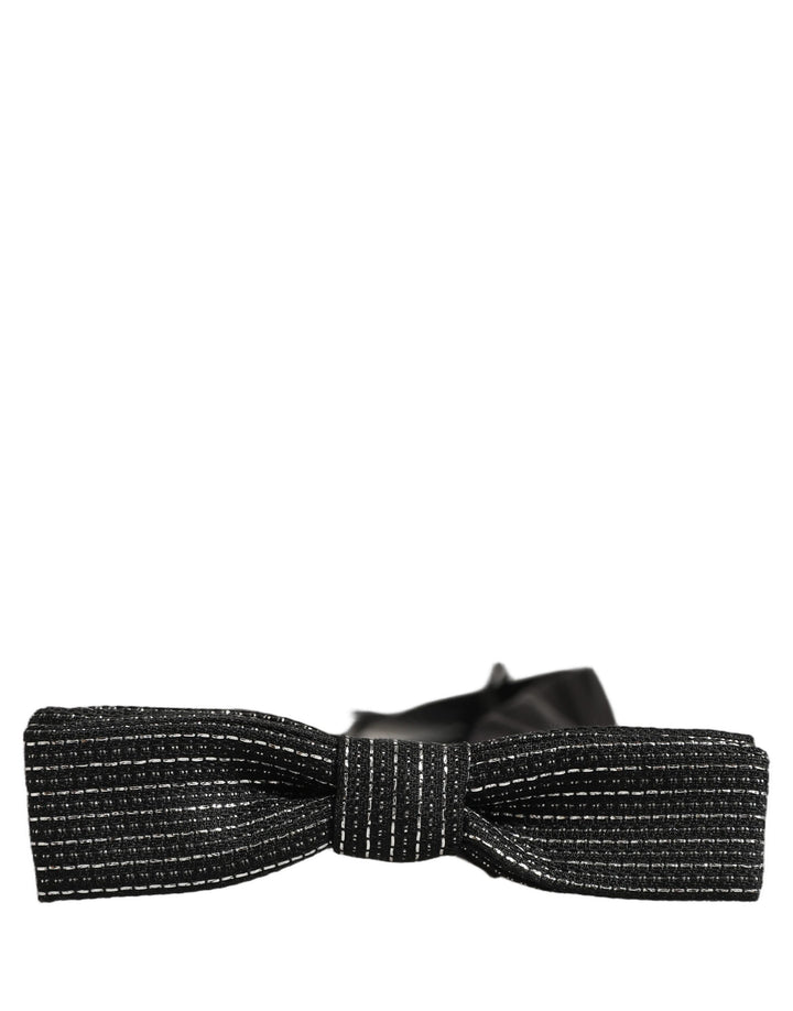 Dolce & Gabbana Men Black Silver Ribbed Adjustable Neck Papillon  Bow Tie
