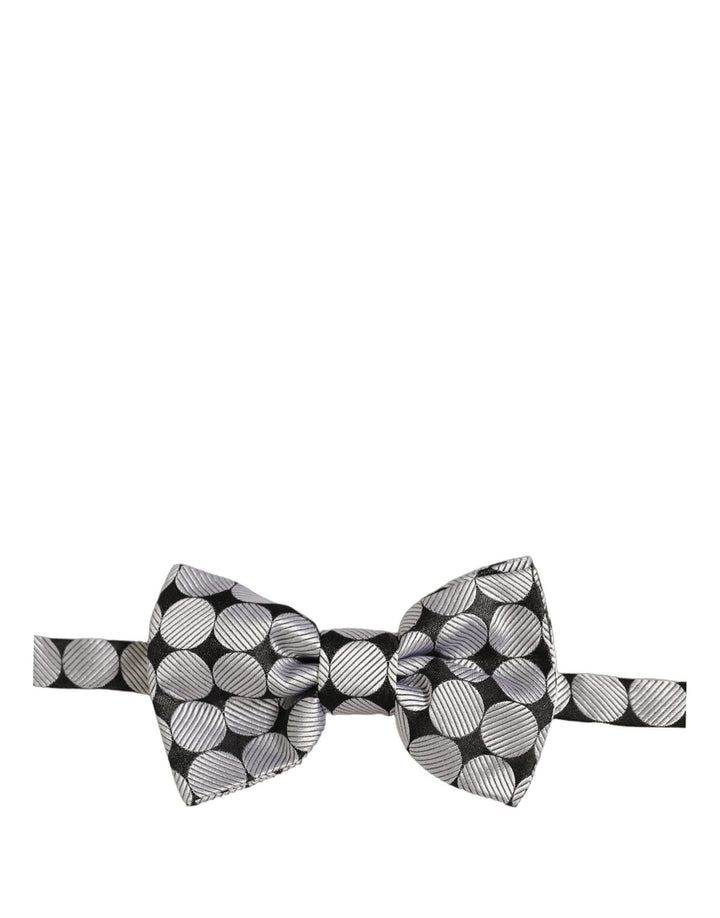 Dolce & Gabbana Men Black Silver Circles Adjustable Neck Papillon Bow Tie