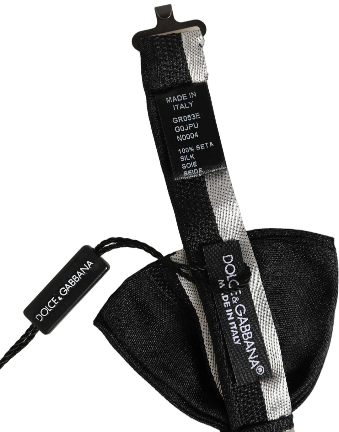 Dolce & Gabbana Black Silver 100% Silk Adjustable Neck Papillon Bow Tie