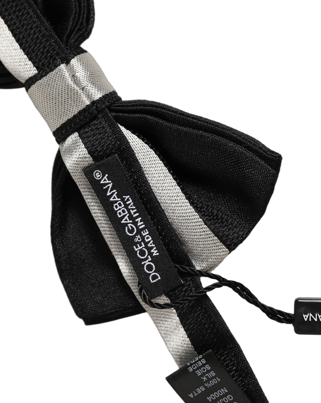 Dolce & Gabbana Black Silver 100% Silk Adjustable Neck Papillon Bow Tie