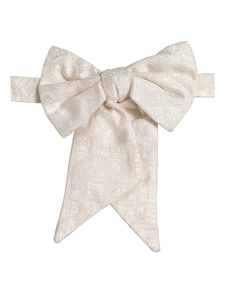 Dolce & Gabbana Men White Jacquard Silk Adjustable Neck Papillon Bow Tie