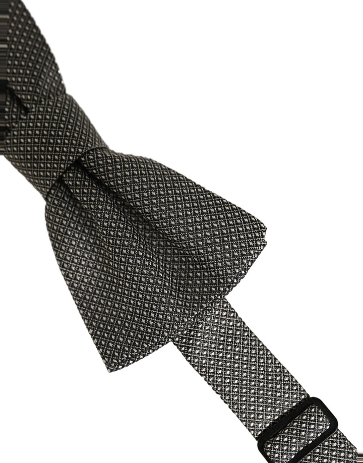 Dolce & Gabbana Men Gray Silk Patterned Adjustable Neck Papillon Bow Tie