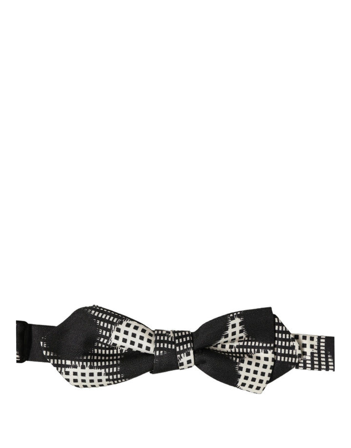 Dolce & Gabbana Black White Checkered Adjustable Neck Papillon Bow Tie