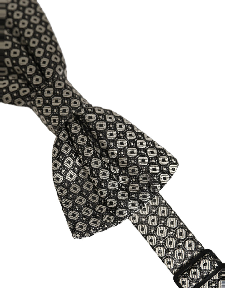 Dolce & Gabbana Men Gray Silk Patterned Adjustable Neck Papillon Bow Tie