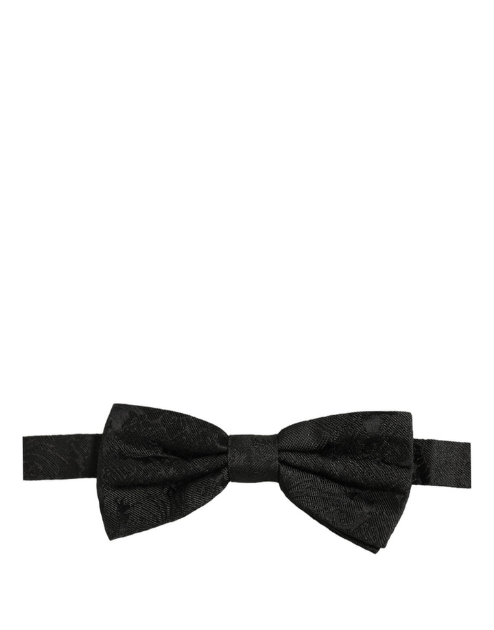 Dolce & Gabbana Men Black Paisley Silk Adjustable Neck Papillon Bow Tie