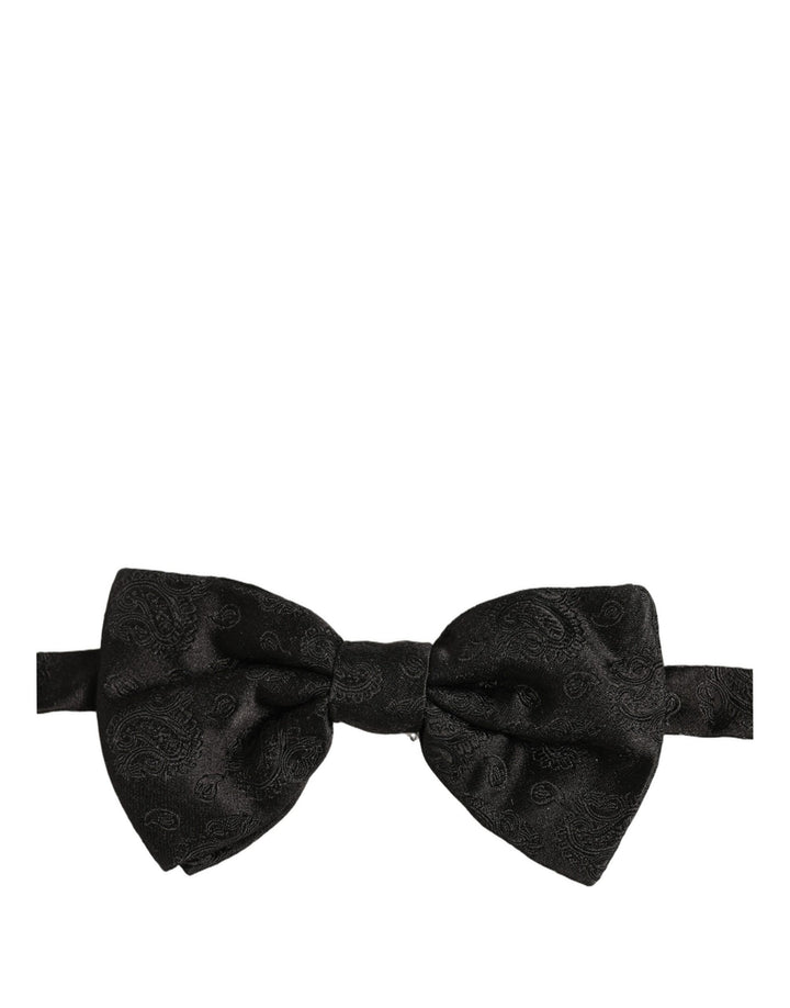 Dolce & Gabbana Men Black Paisley Silk Adjustable Neck Papillon Bow Tie