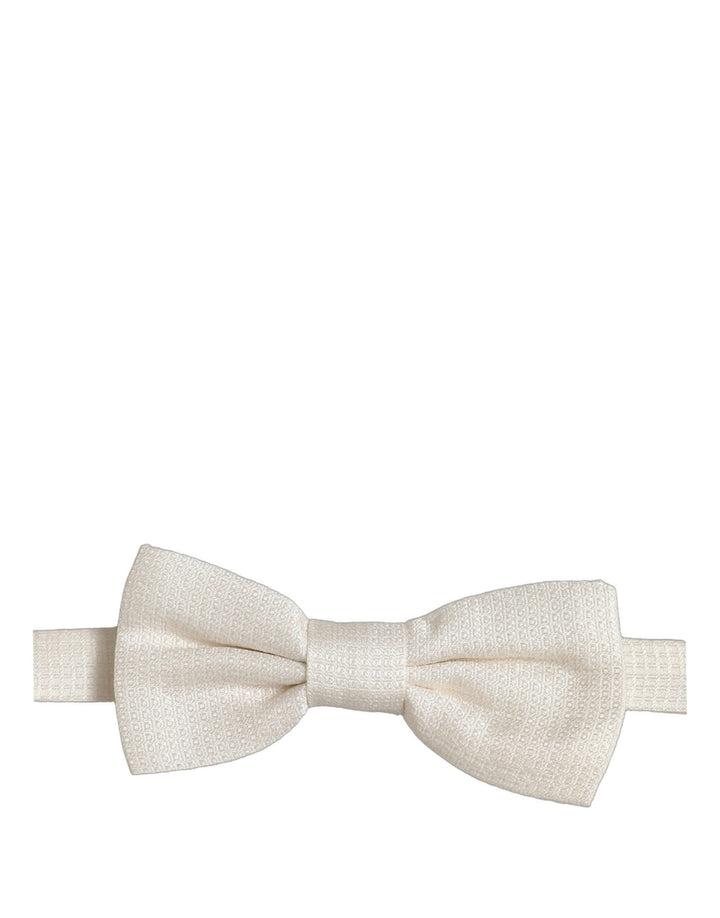 Dolce & Gabbana Men Off White Silk Adjustable Neck Papillon Bow Tie