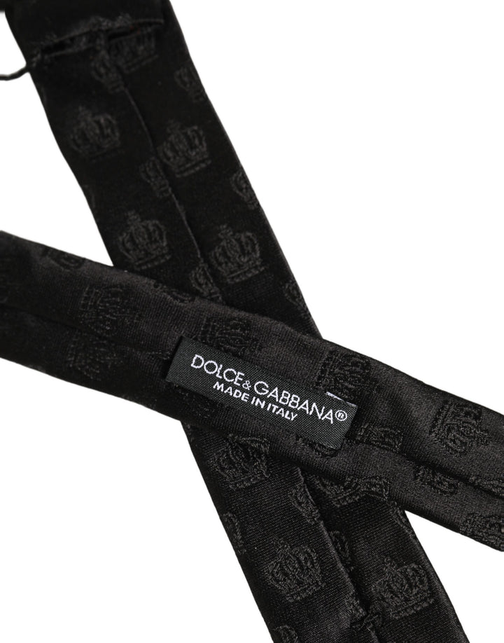 Dolce & Gabbana Men Black Crown Print Silk Adjustable Tied Necktie Tie
