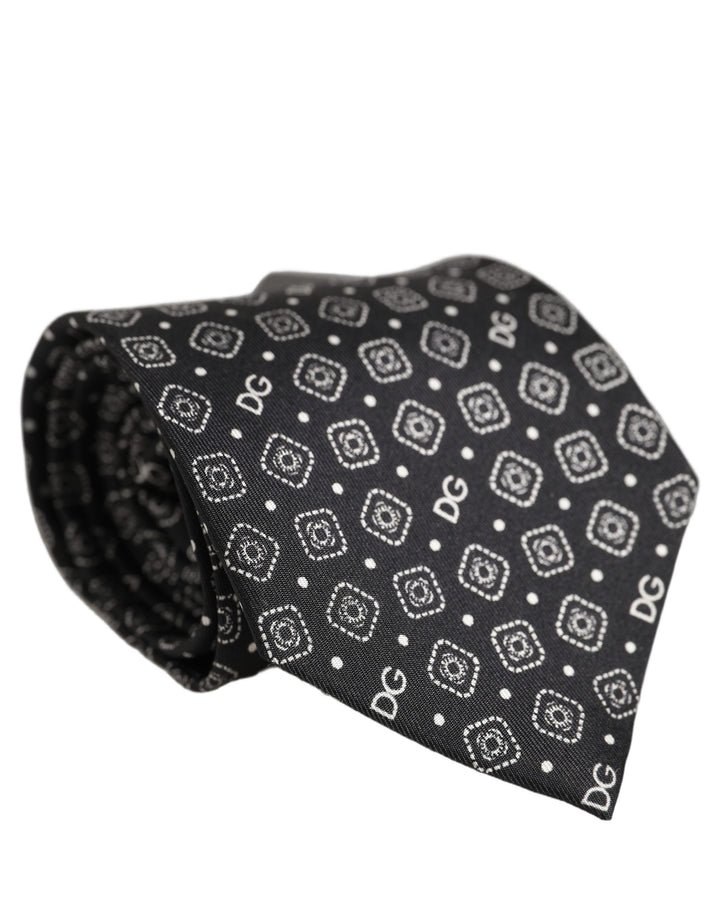 Dolce & Gabbana Men Black DG Logo 100% Silk Adjustable Tied Necktie Tie