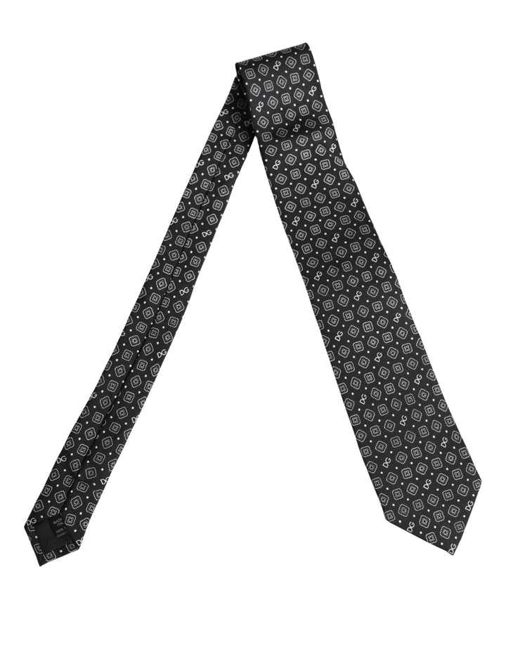 Dolce & Gabbana Men Black DG Logo 100% Silk Adjustable Tied Necktie Tie