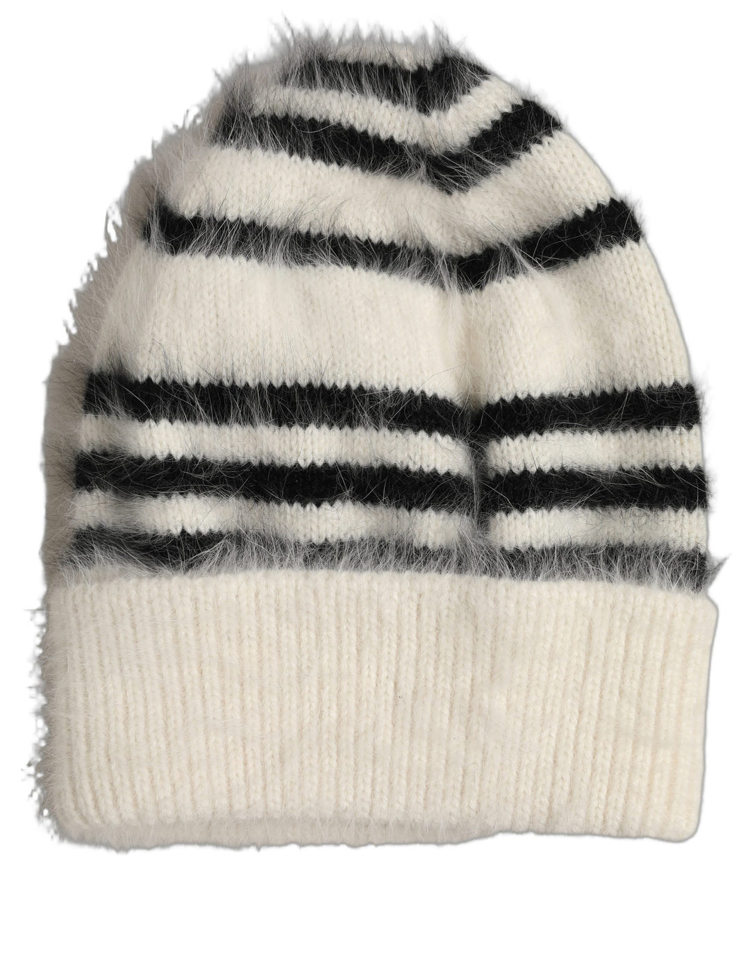 Dolce & Gabbana Black White Striped Angora Knitted Beanie One Size Hat