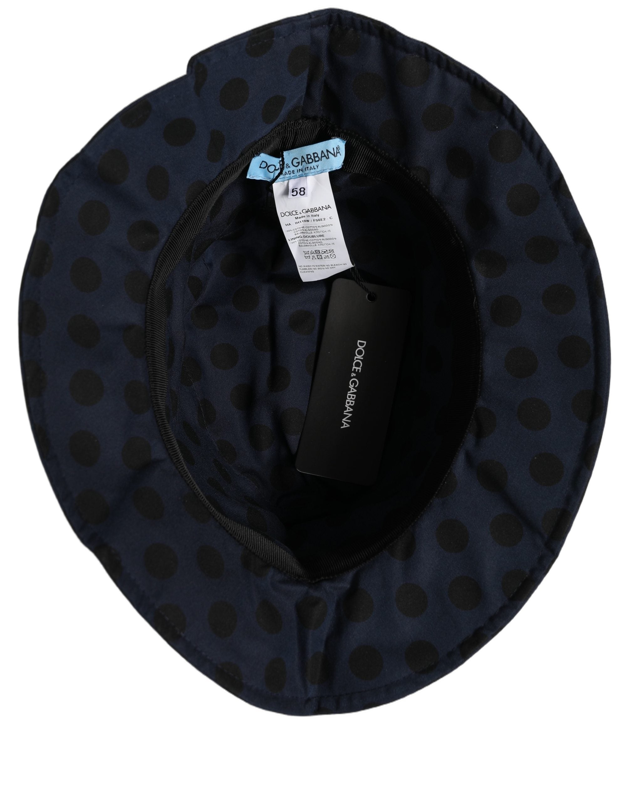Dolce & Gabbana Blue Black Polka Dot Cotton Bucket Capello  display picture 3