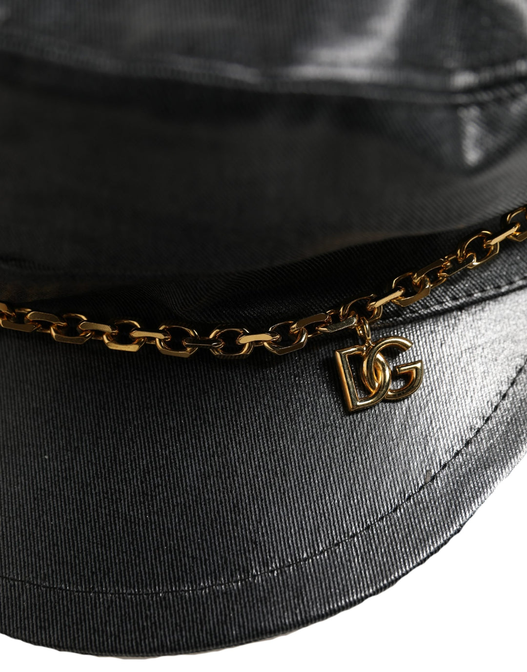Dolce & Gabbana Black Cotton Gold DG Chain Baker Boy Capello Hat