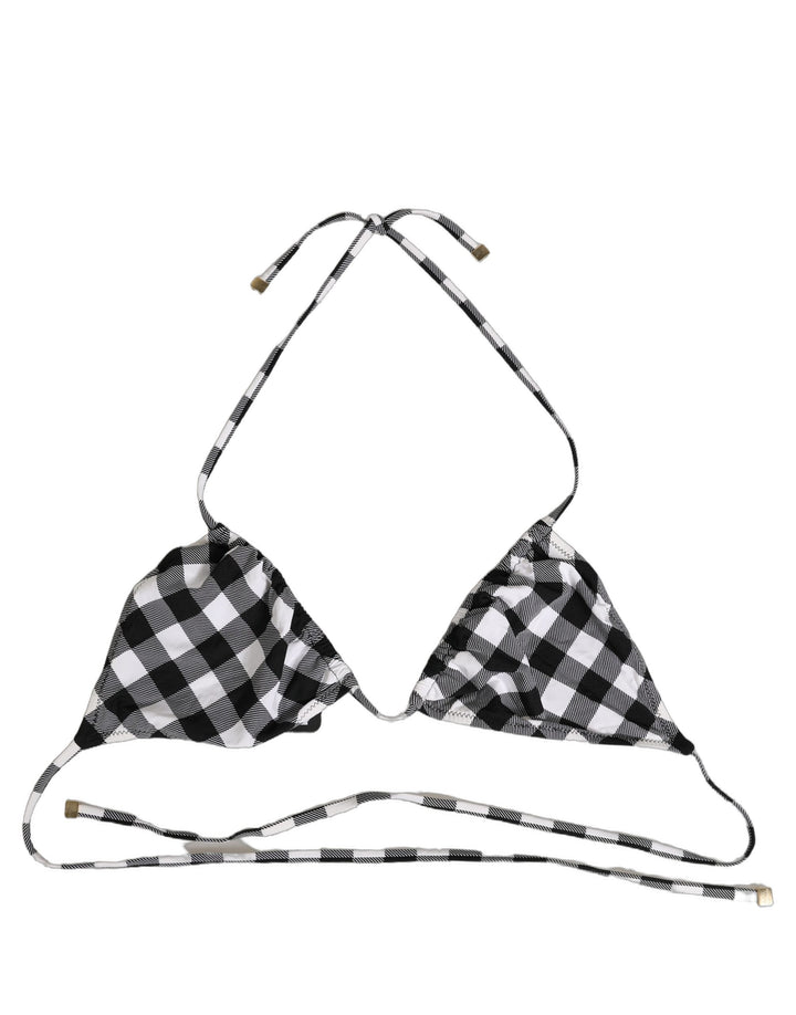 Dolce & Gabbana Black White Checkered Halter Beachwear Bikini Top