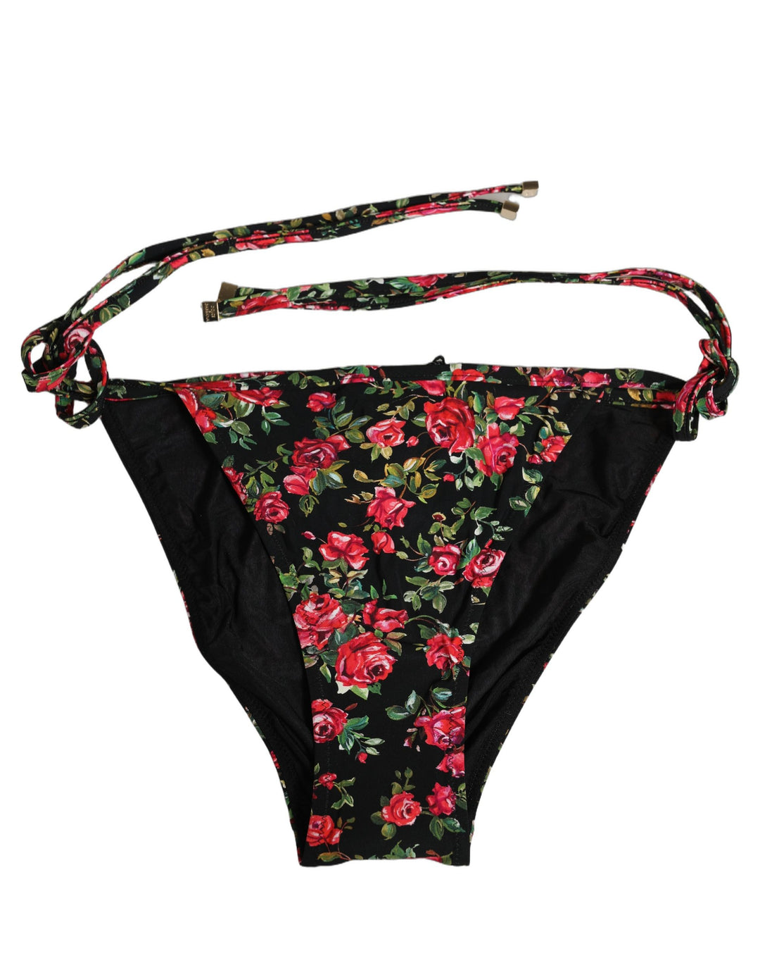 Dolce & Gabbana Black Floral Print Nylon Beachwear Bikini Bottom
