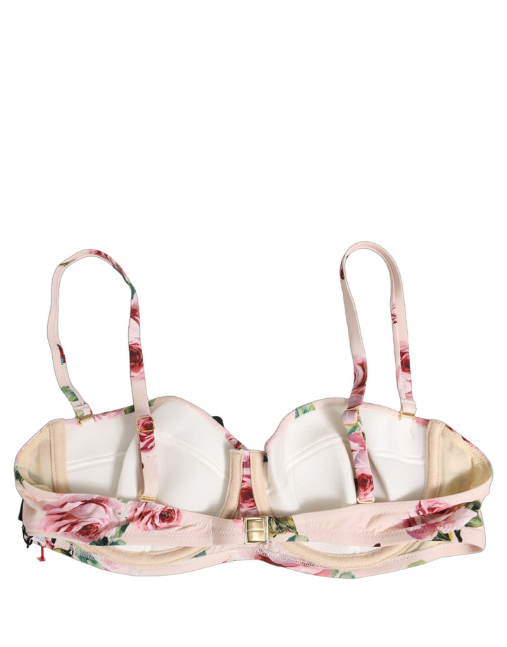 Dolce & Gabbana Pink Floral Print Underwire Beachwear Bikini Top