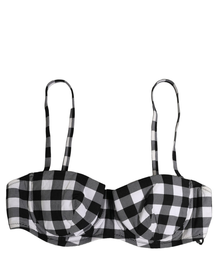 Dolce & Gabbana Black White Gingham Check Beachwear Bikini Top