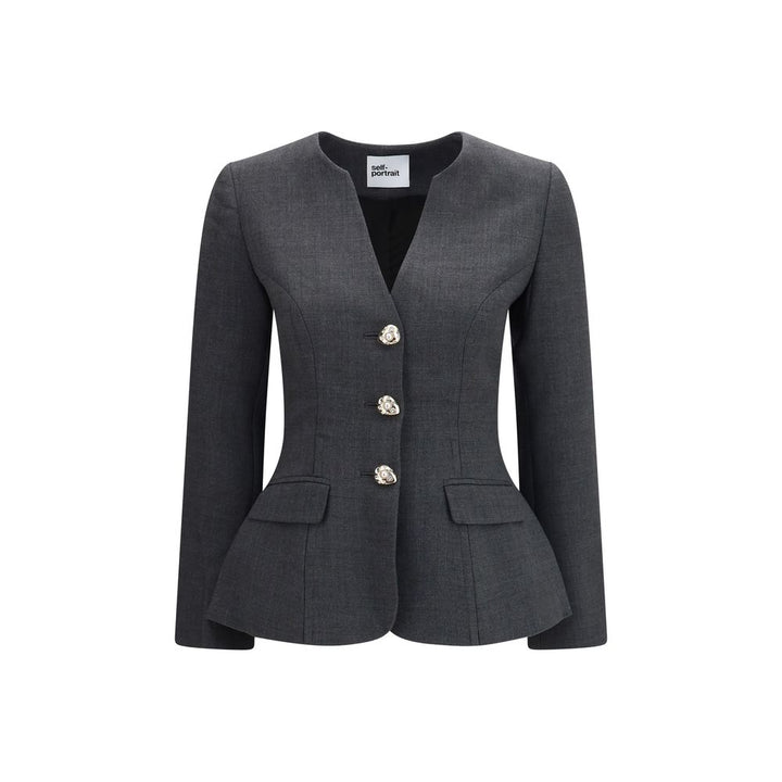 Self-Portrait Gray Polyester Full-Length Jacket