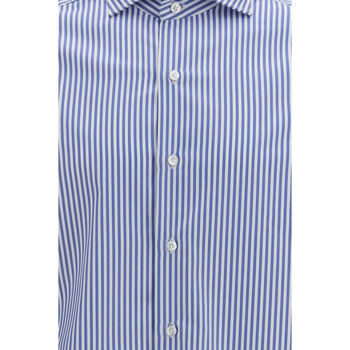 Finamore Blue Cotton Pattern Shirt
