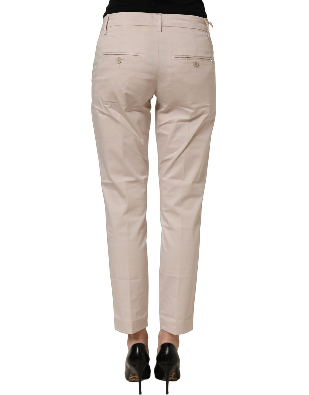 Dondup Beige Low Waist Tapered Women Cropped Trousers Pants