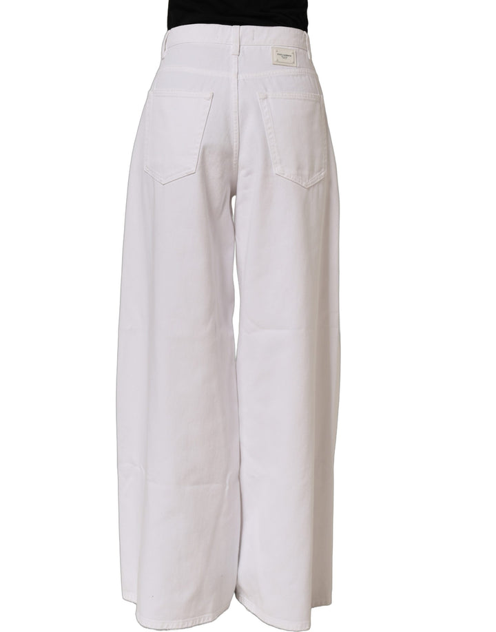 Dolce & Gabbana White Cotton Stretch Wide Leg Denim Jeans