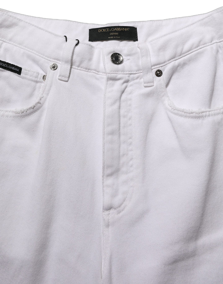 Dolce & Gabbana White Cotton Stretch Wide Leg Denim Jeans