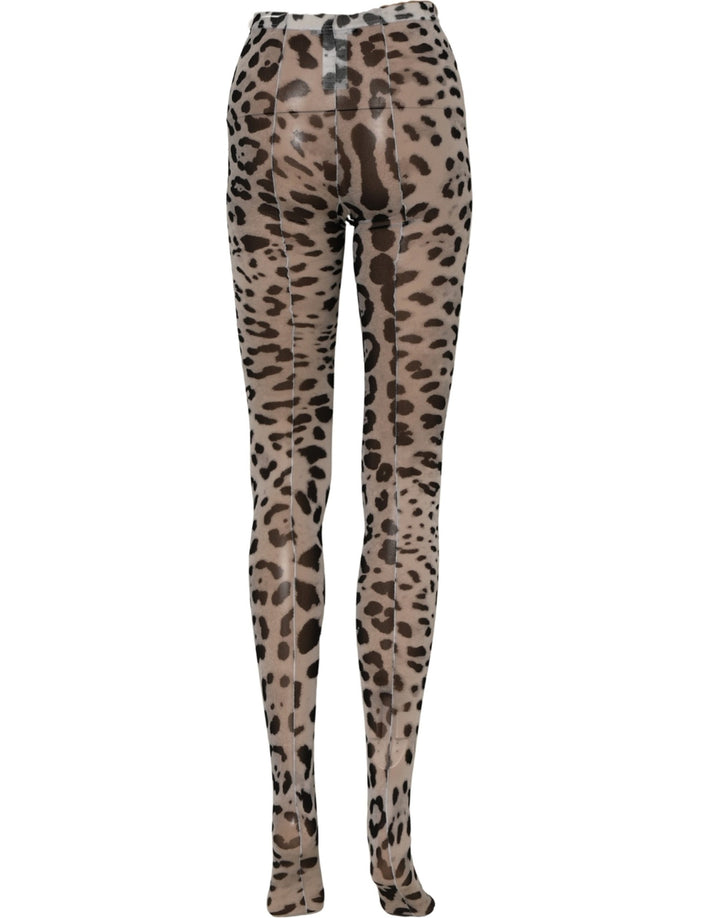 Dolce & Gabbana Gray Leopard Nylon Tights Stocking Pantyhose Socks