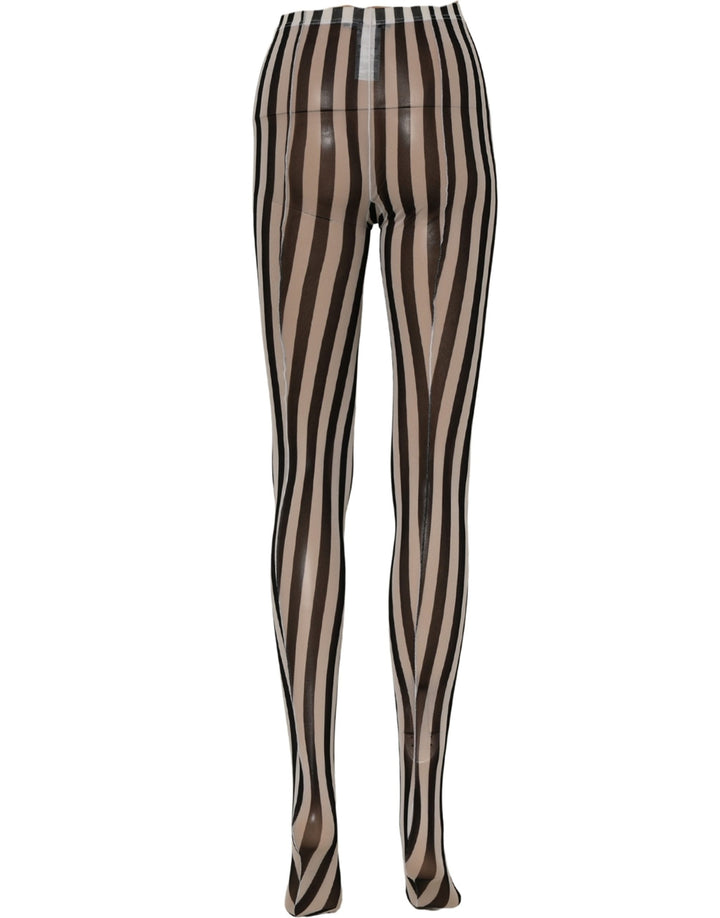 Dolce & Gabbana Black White Stripes Tights Stocking Pantyhose Socks
