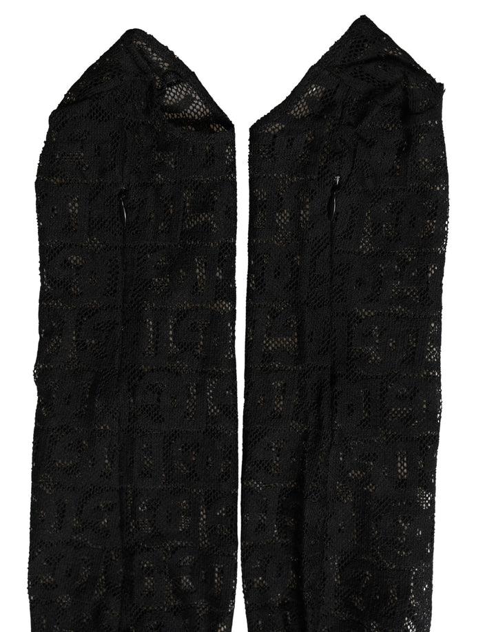 Dolce & Gabbana Black DG Logo Sheer Nylon Thigh High Socks
