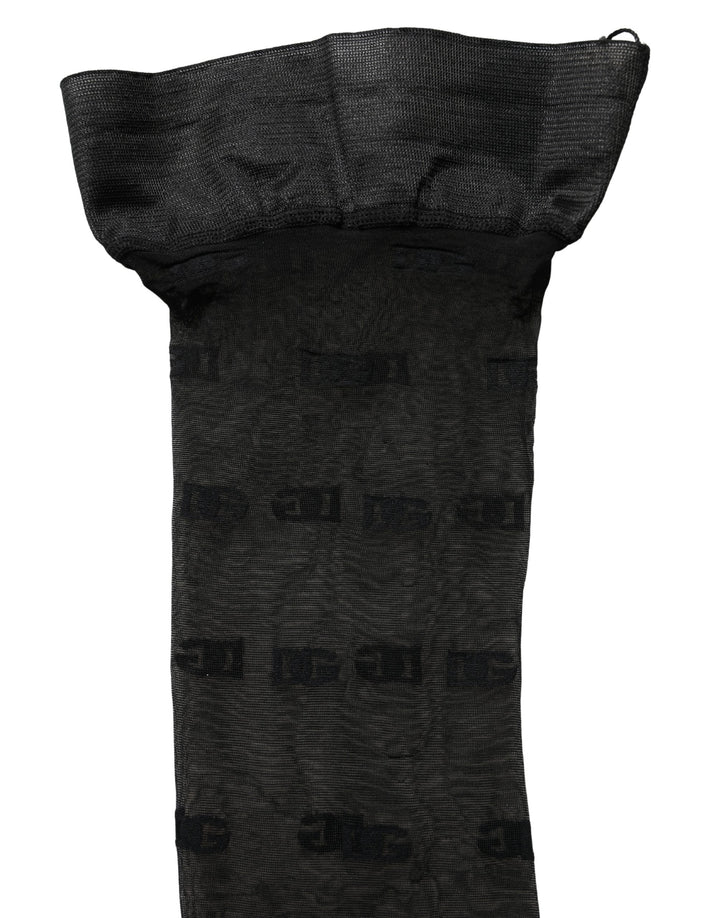 Dolce & Gabbana Black Sheer Logo Monogram Tights Stockings Socks
