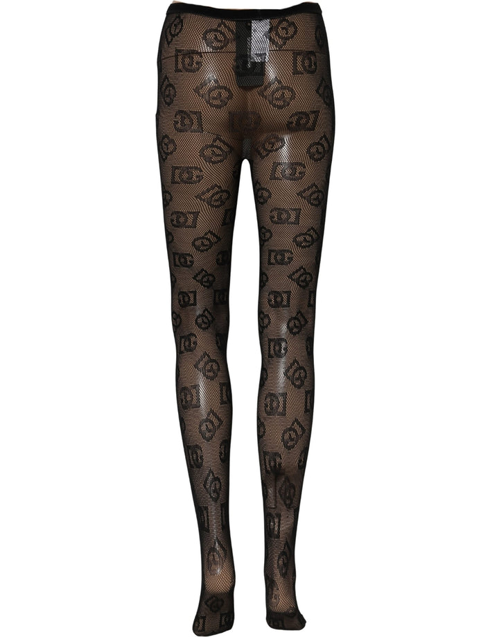 Dolce & Gabbana Black All Over Print Sheer Stretch Tights Socks