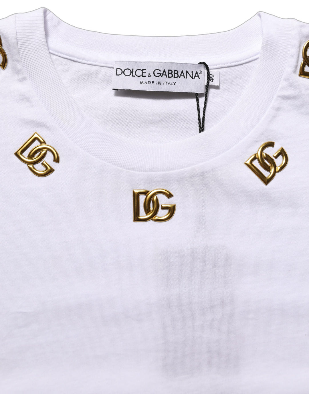 Dolce & Gabbana White Cotton Gold DG Logo Crew Neck T-shirt