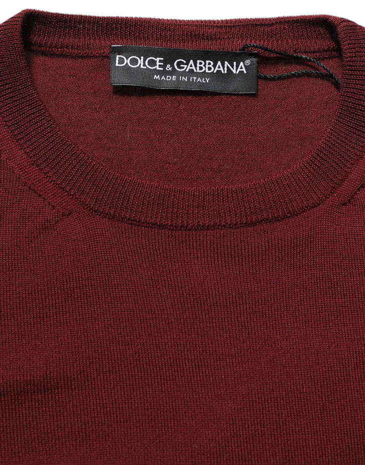 Dolce & Gabbana Maroon Wool Knitted CrewNeck Pullover Sweater
