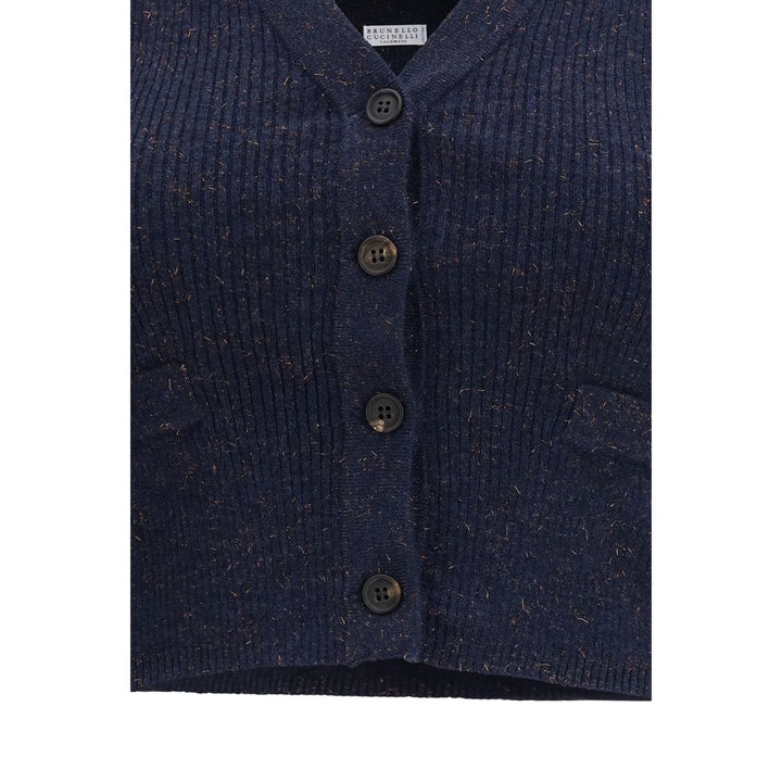 Brunello Cucinelli Blue Cashmere Sleeveles Sweater