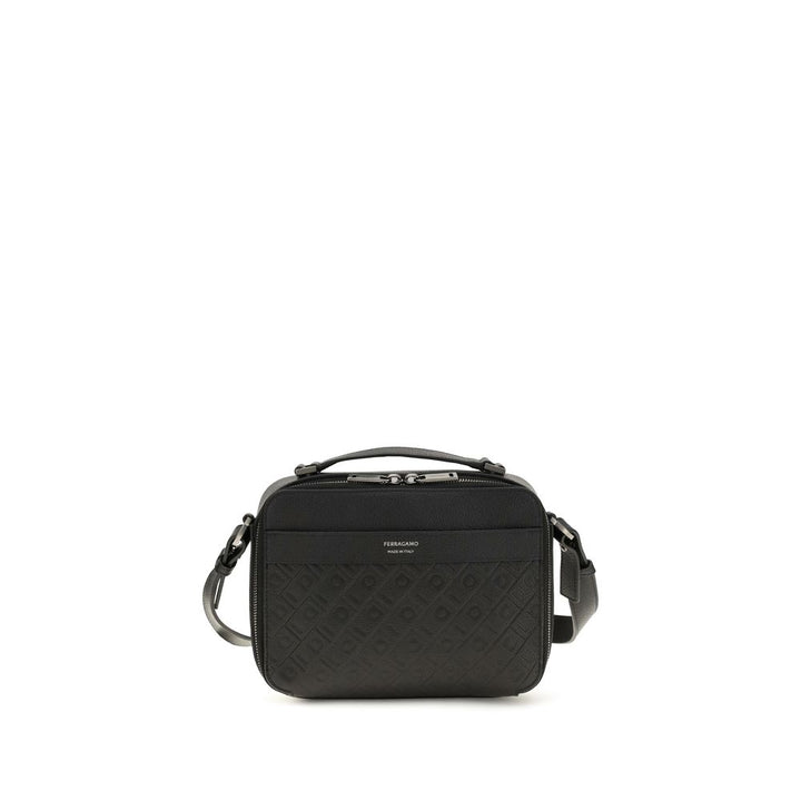 Ferragamo Black Calf Leather Bos Taurus Shoulder Bag