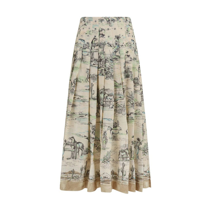 Alemais Beige Linen Midi Skirt