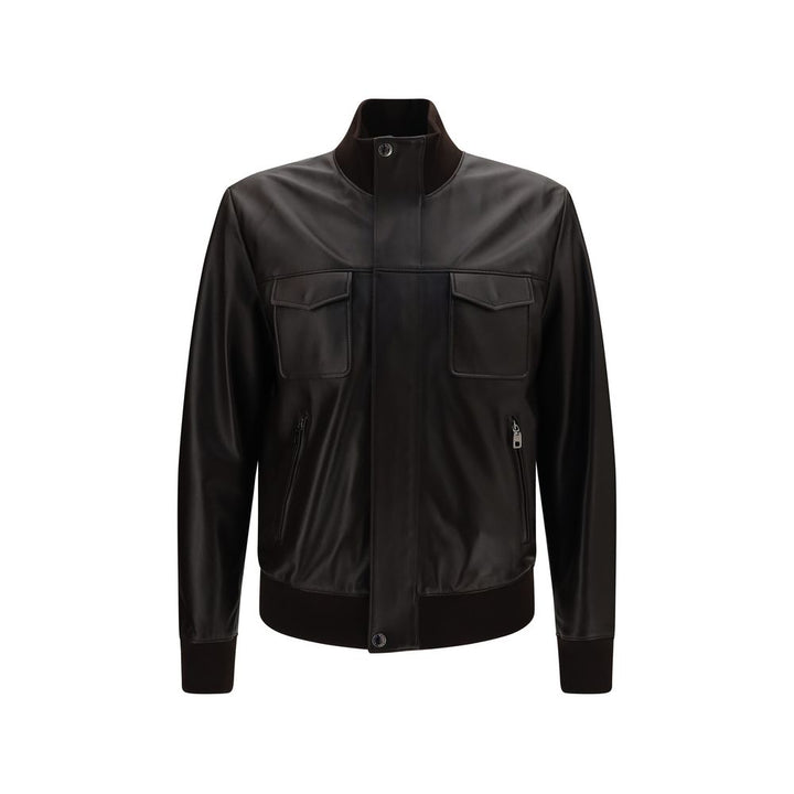 Dolce & Gabbana Brown Lamb Ovis Aries Aries Leather Jacket