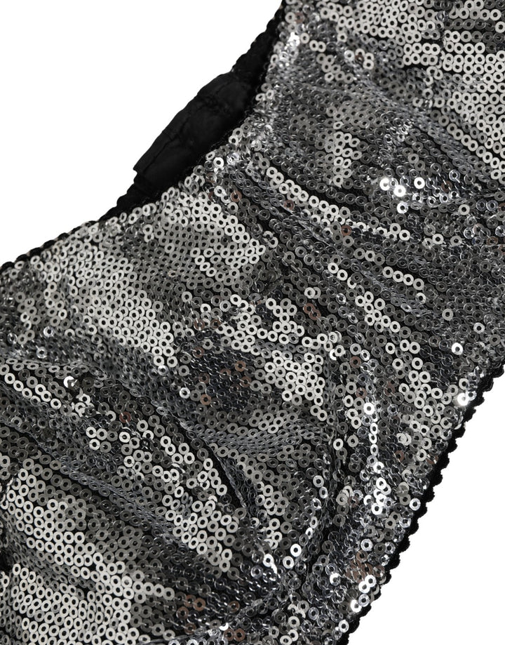Dolce & Gabbana Silver Sequined Nyon Balconnet Bra Underwear
