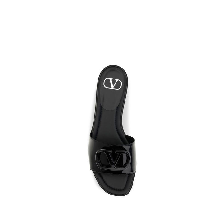Valentino Garavani Black Calf Leather Bos Taurus Flat Sandals