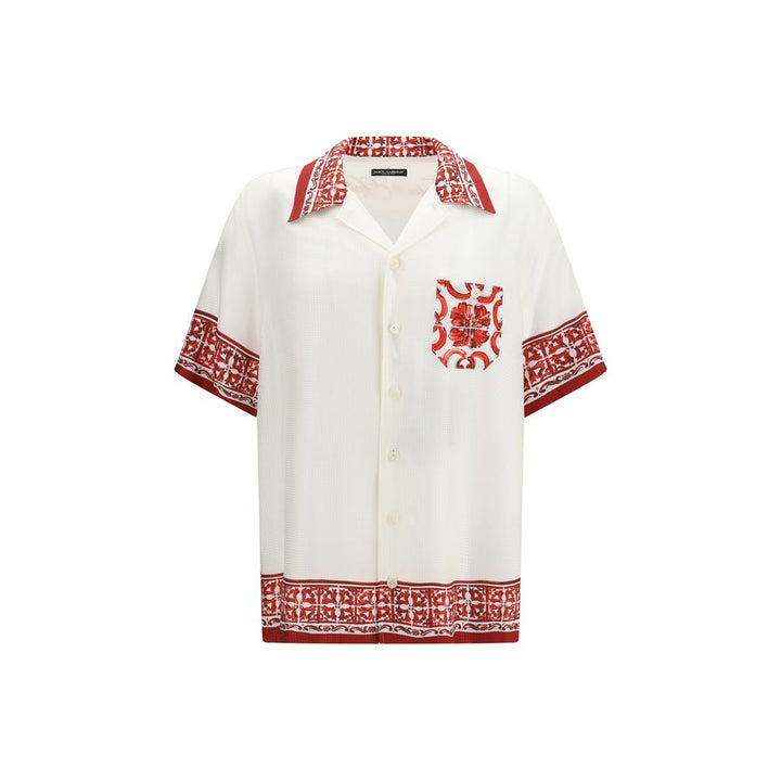 Dolce & Gabbana White Silk Pattern Shirt