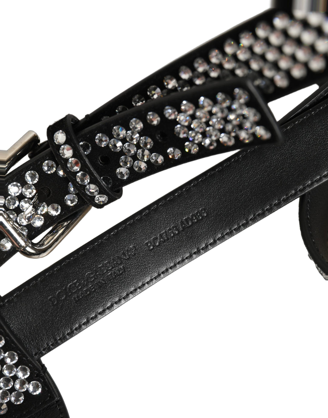 Dolce & Gabbana Black Leather Rhinestones Embellished Men Suspender
