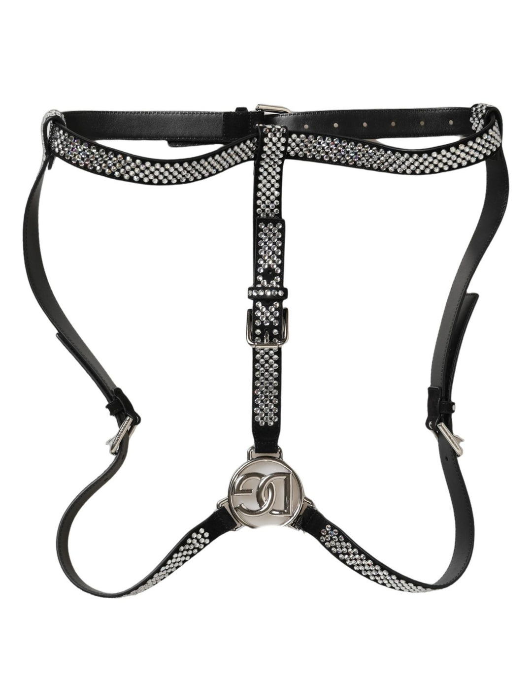 Dolce & Gabbana Black Leather Rhinestones Embellished Men Suspender