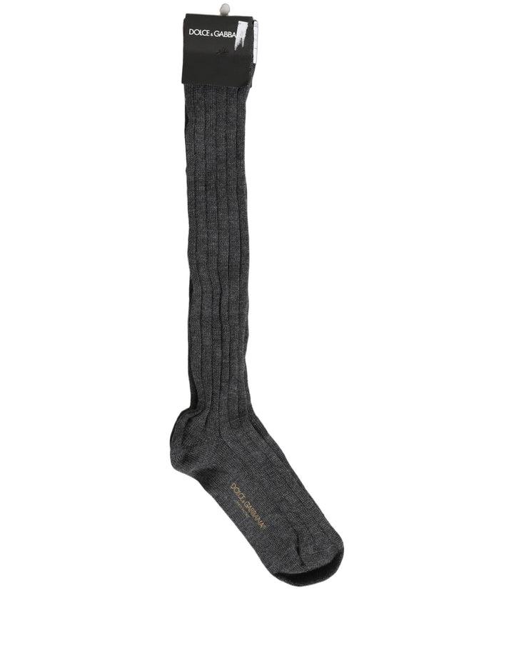 Dolce & Gabbana Gray Wool Blend Over The Calf Accessory Socks